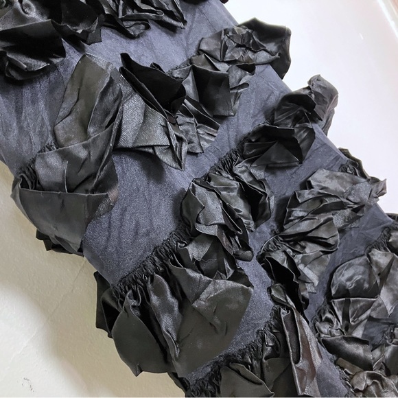 Vintage black ruffle bodycon bandage dress midi cocktail party frilly tiered - Picture 4 of 9